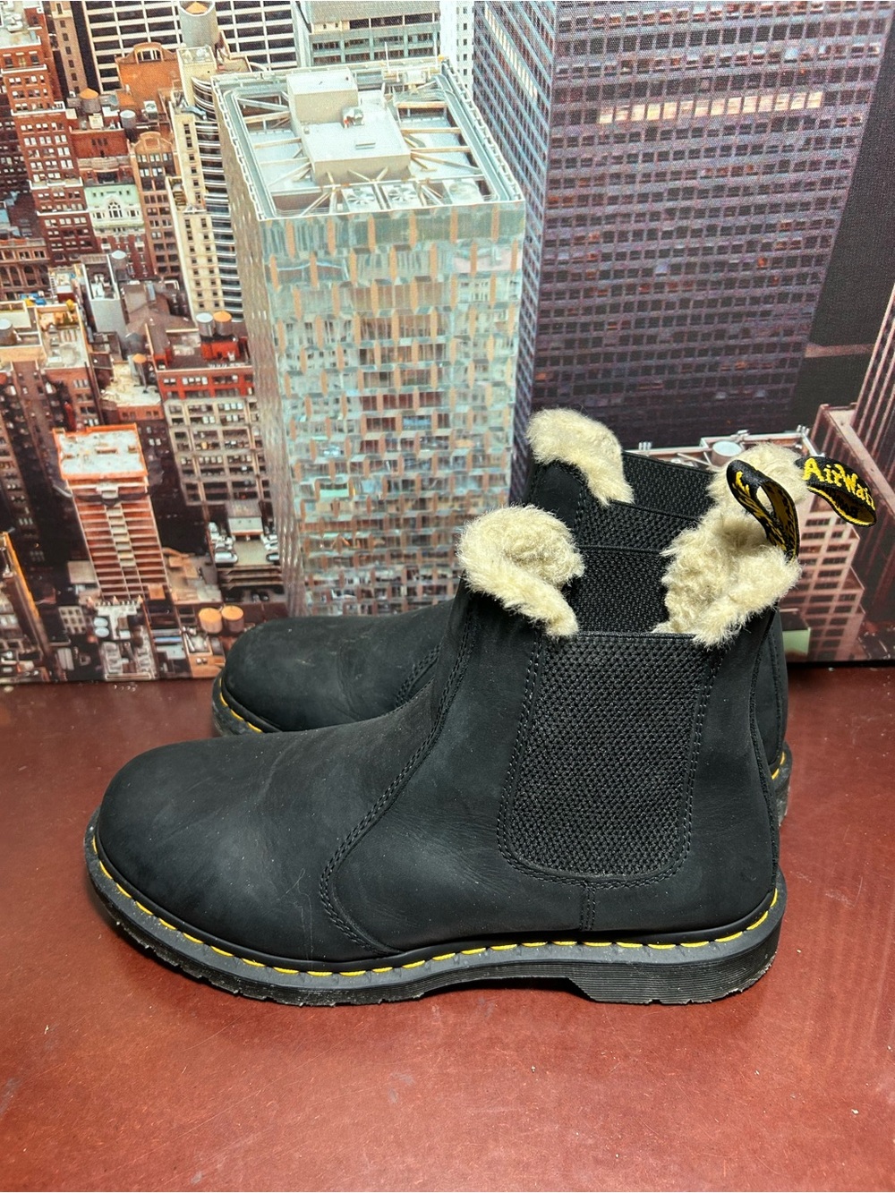 Dr. Martens Black Chelsea Ankle Boots with Cream Fleece Collar